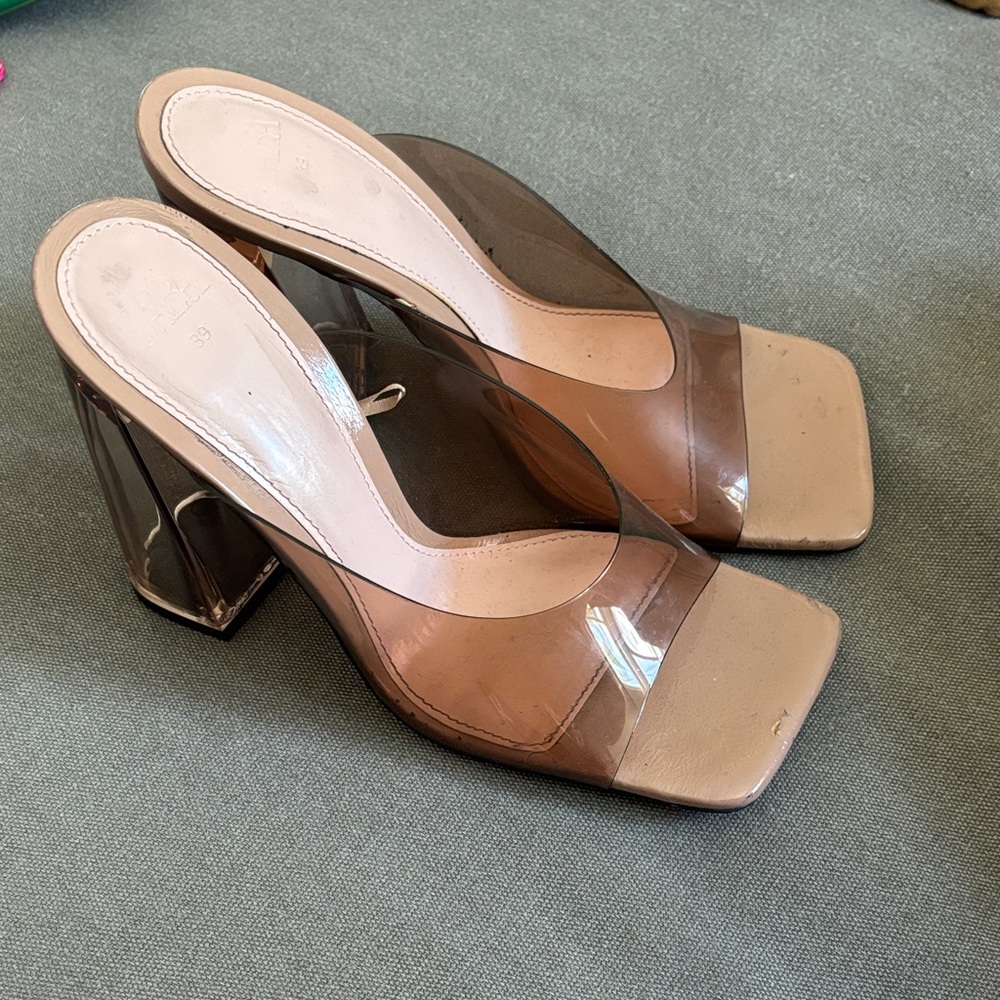 Zara Square Toe Nude Lucite Heels